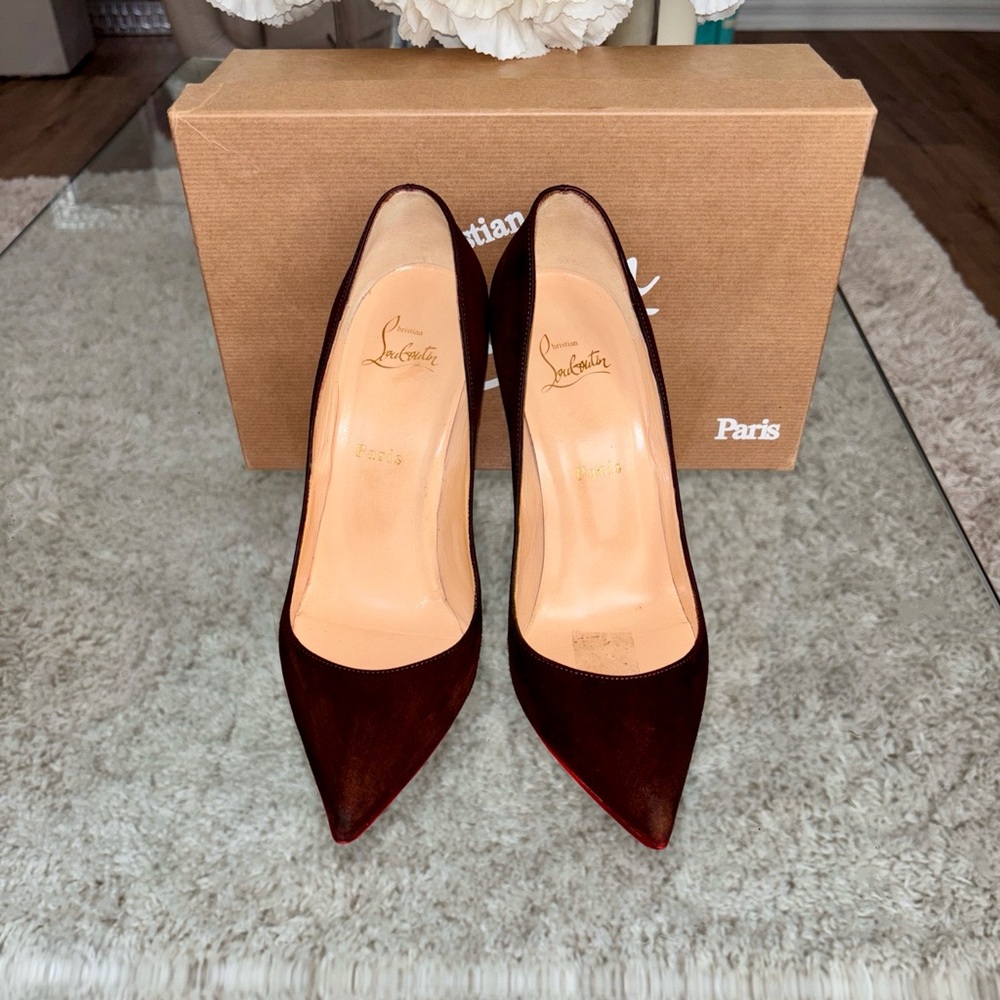 Authentic Christian Louboutin Pigalle Follies Women Brown Suede Stiletto Heels - Picture 2 of 16